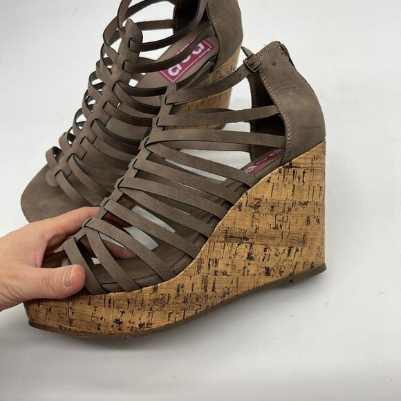 Pop Women Platform Wedge Shoes Zipup Brown Size 10M - Picture 5 of 8